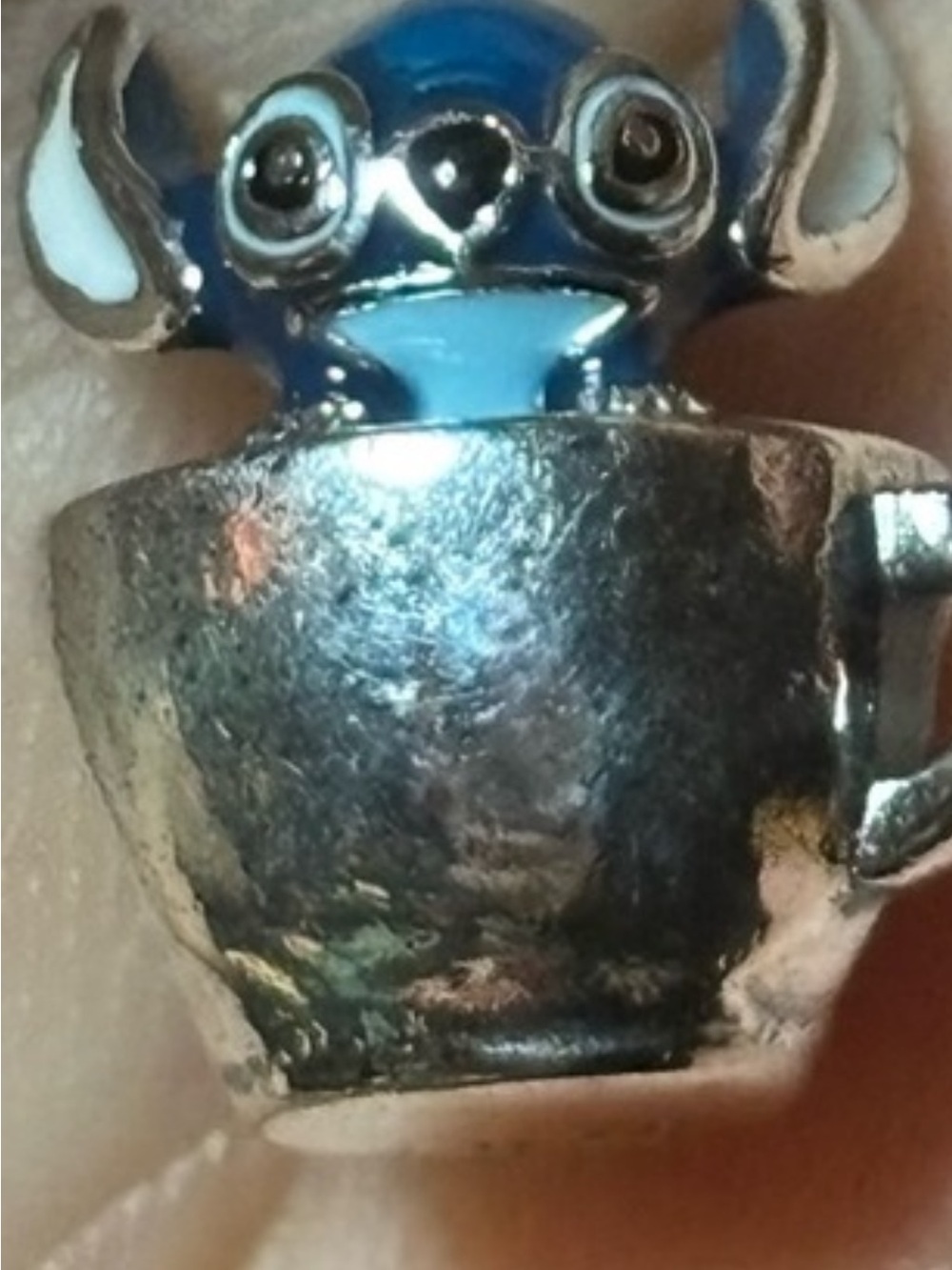Blue Stitch in Silver Teacup Charm